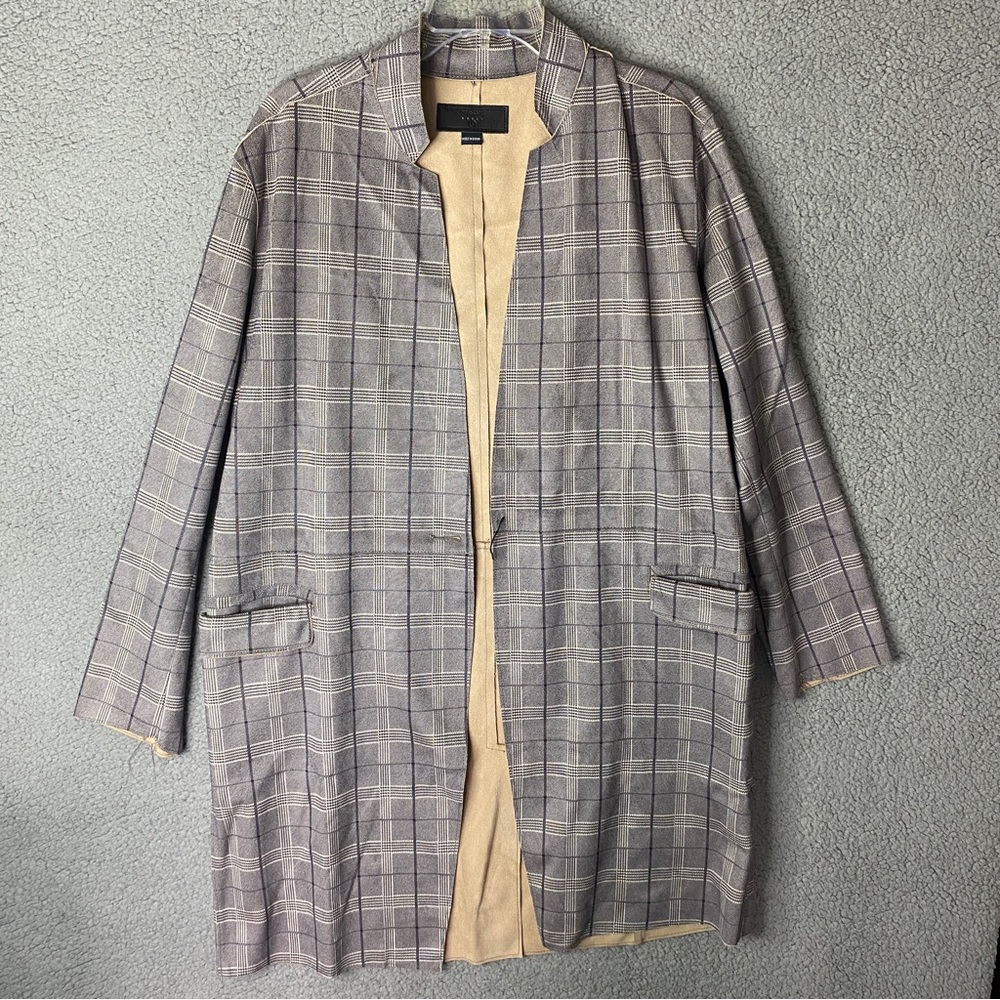 BlankNYC Jacket Trenchcoat Sz L Large Gray Oversized Boyfriend Duster Windowpane